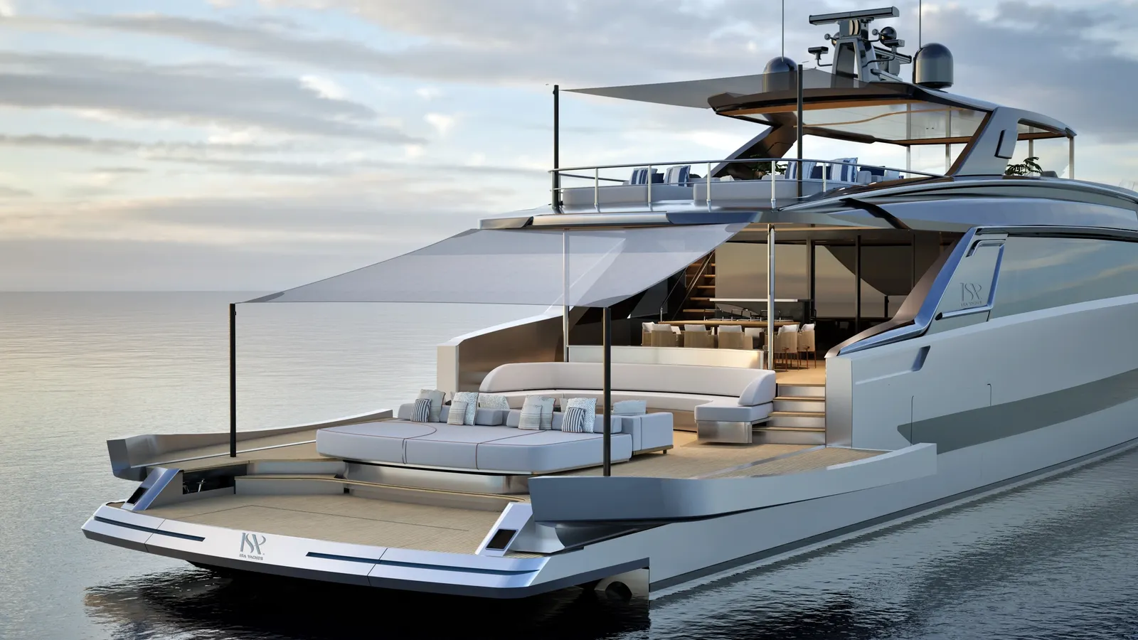 ISA Yachts Viper Range of superyachts, stern view.