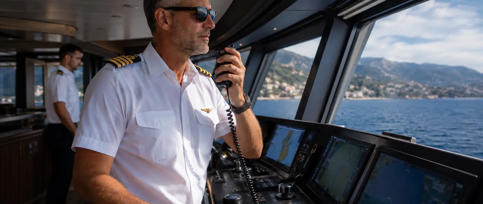 Captain on the Bridge with crew