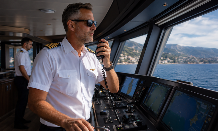 Captain on the Bridge with crew