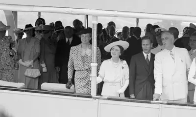 USS Potomac with Franklin and Eleanor Roosevelt, King George VI and Queen Elizabeth — 9 June 1939