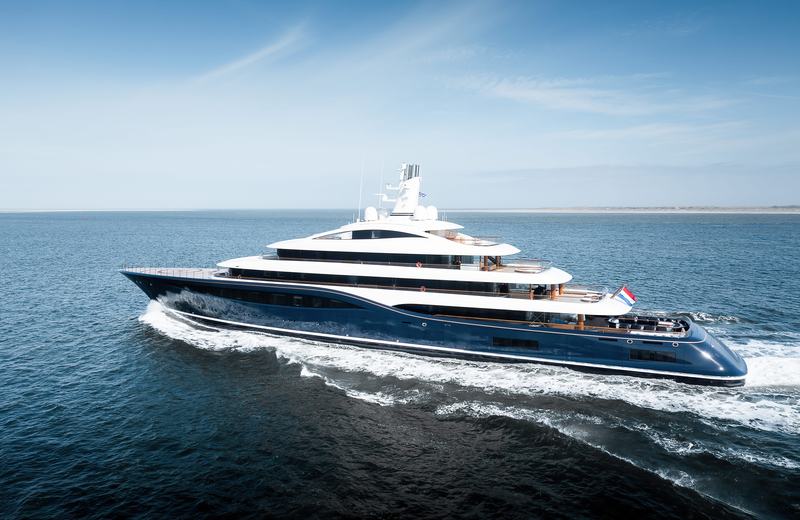 Feadship Project 1014 on sea trials - Port quarter view