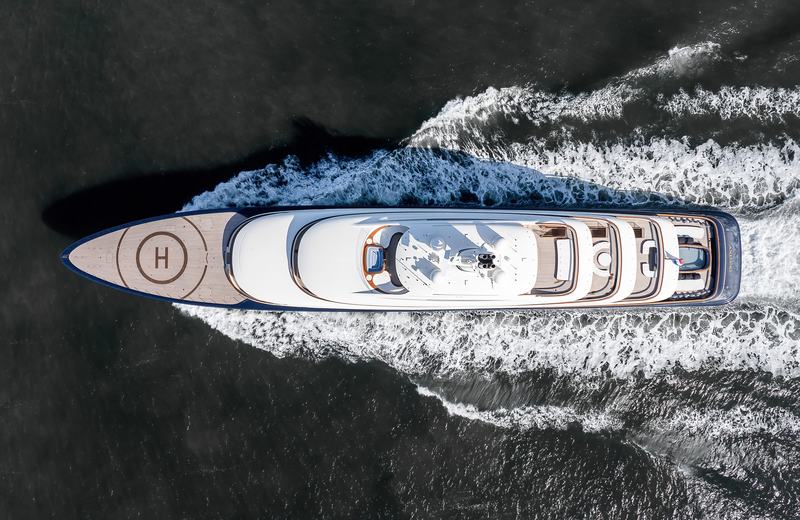 Feadship Project 1014 on sea trials - Aeriel view