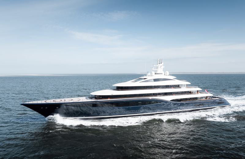Feadship Project 1014 on sea trials - Port bow view