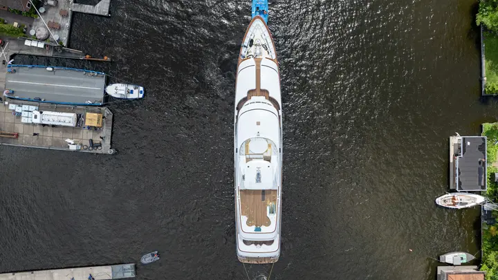 Halcyon after launch by Feadship, aeriel view