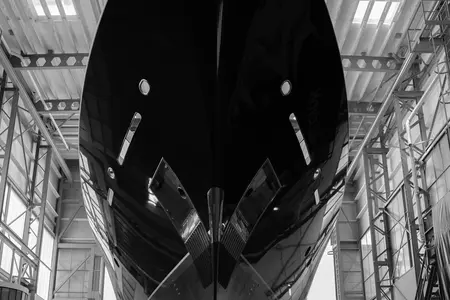 Halcyon formerly Northern Light, bow view during end of refit by Feadship