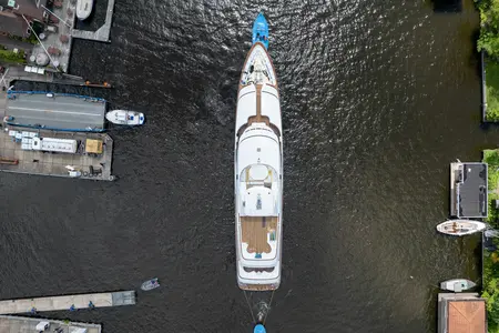 Halcyon after launch by Feadship, aeriel view