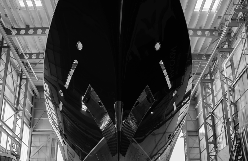 Halcyon formerly Northern Light, bow view during end of refit by Feadship