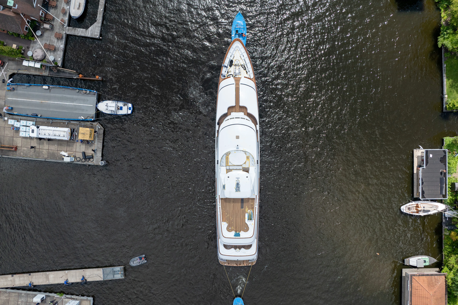 Halcyon after launch by Feadship, aeriel view