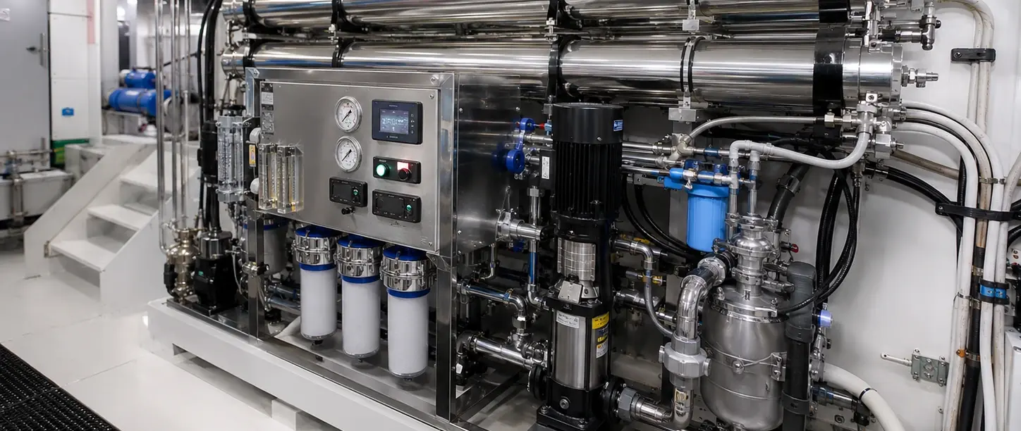 Superyacht watermaker in the engine room