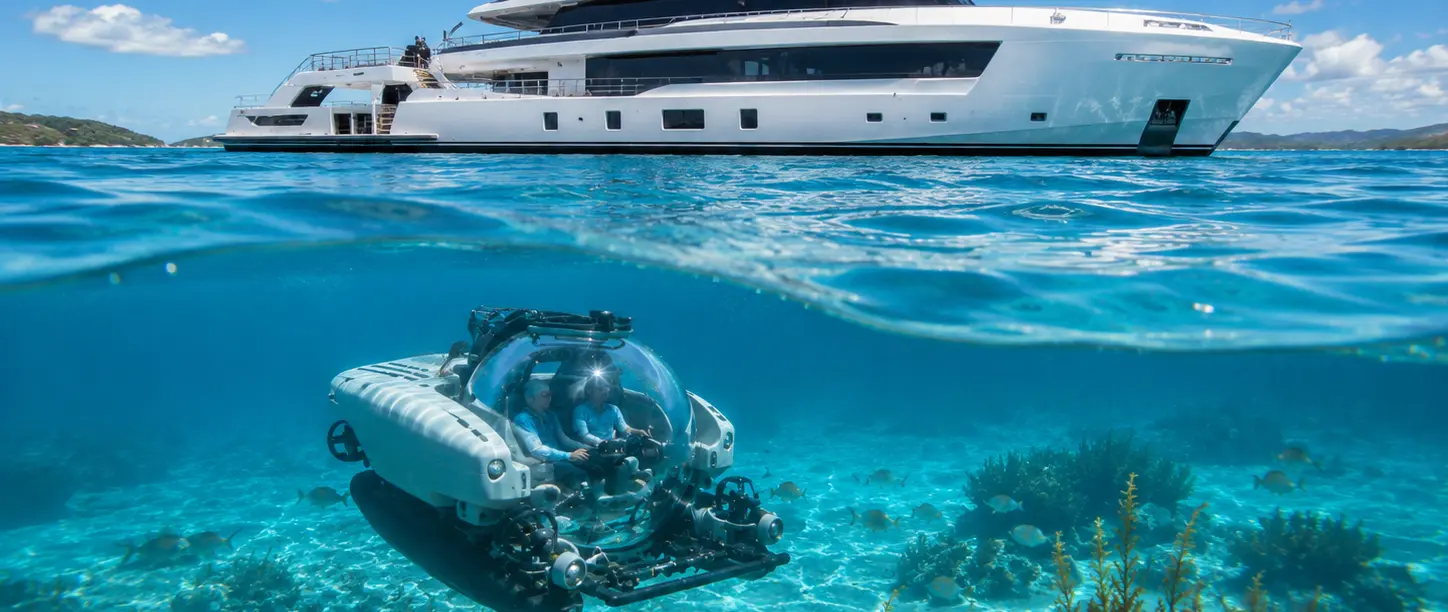 Superyacht with submersible