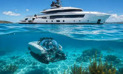 Superyacht with submersible