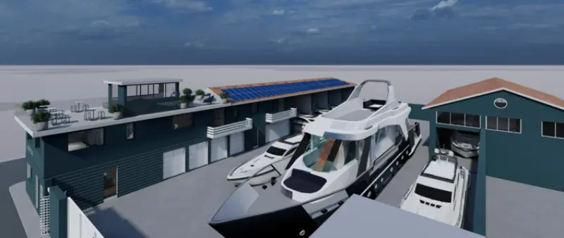 Arpeca official concept rendering of new Viareggio Darsena refit facility