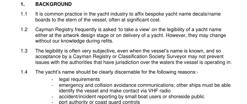 Cayman Warns Stylised Yacht Names Must Remain Clearly Legible — official source image