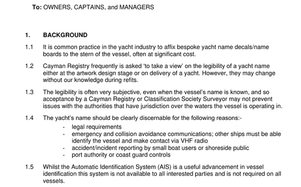 Cayman Warns Stylised Yacht Names Must Remain Clearly Legible — official source image