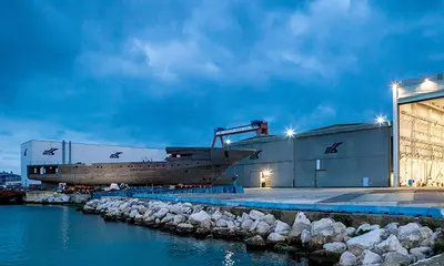 Work continues on the new 79 Metre M/Y Crn 135 at the Ancona Shipyard. - CRN news image