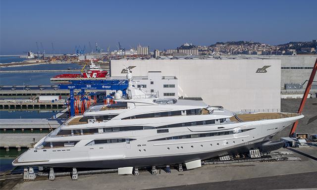CRN positions the new 79-Metre yacht on the slipway. - CRN news image