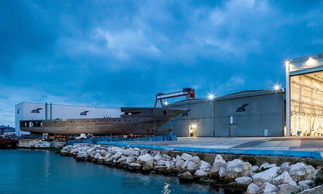 Work continues on the new 79 Metre M/Y Crn 135 at the Ancona Shipyard. - CRN news image