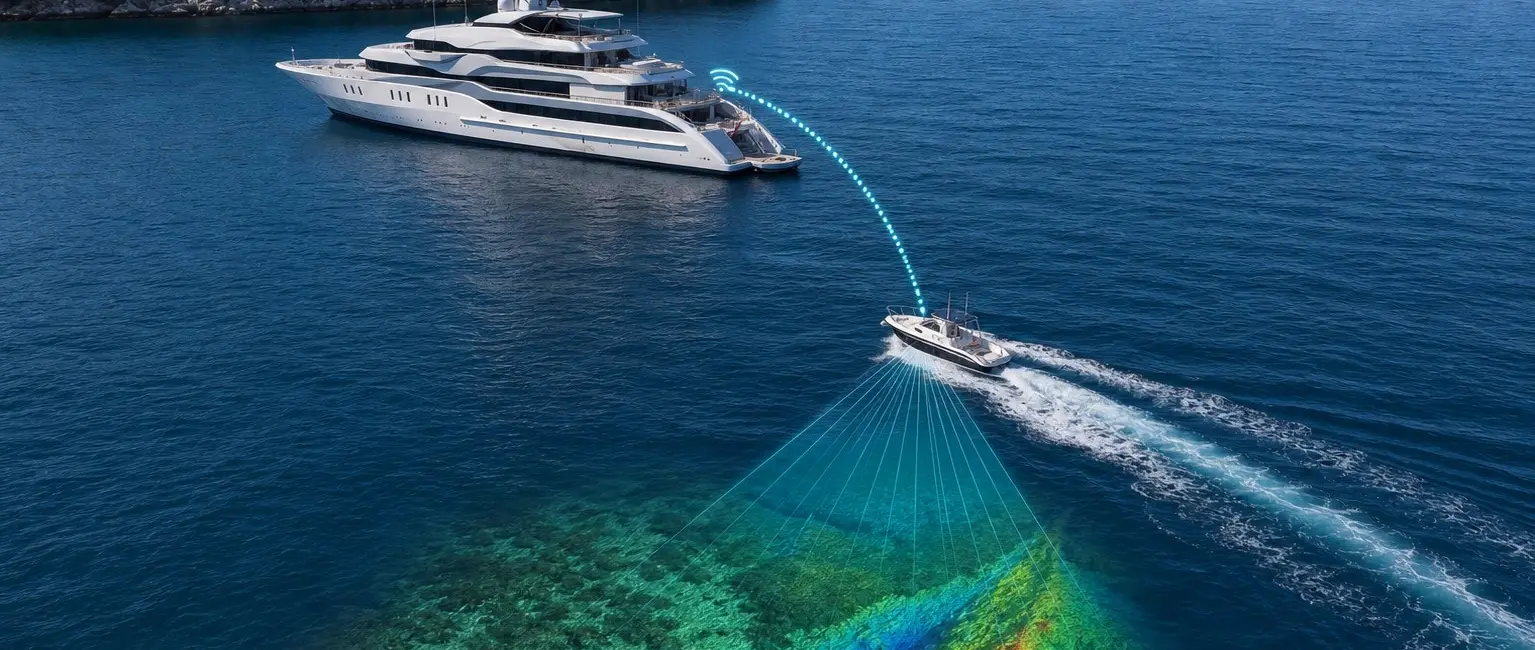 WASSP W3P Uses a Tender to Map Uncharted Water Ahead of Explorer Yachts — official WASSP Multibeam image