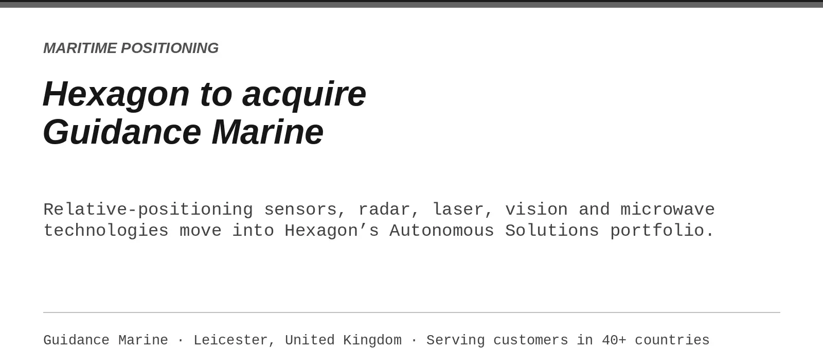 Hexagon to Acquire Guidance Marine