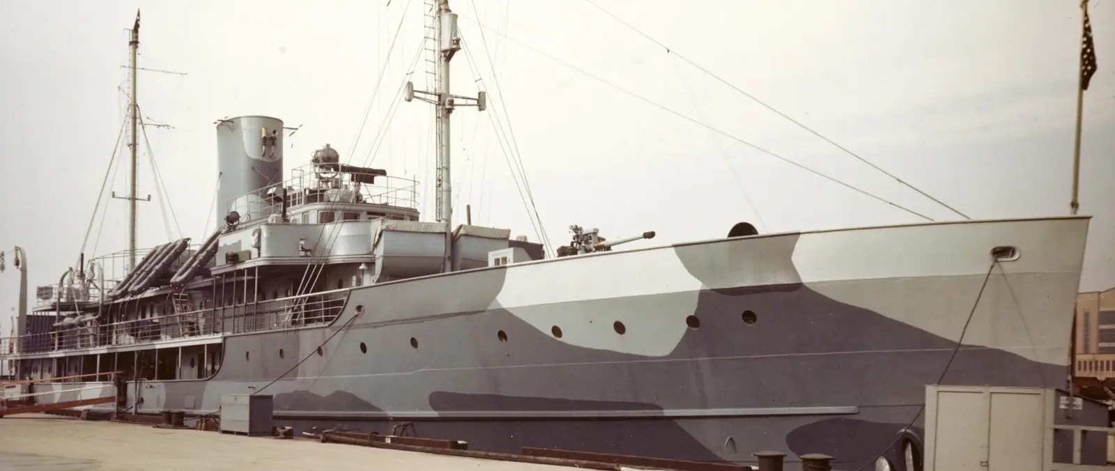 USS Dauntless, formerly SS Delphine, at Washington Navy Yard circa 1944–45