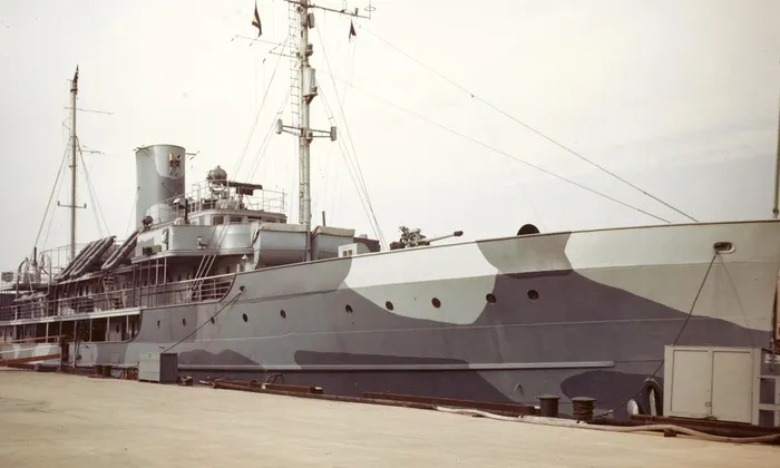 USS Dauntless, formerly SS Delphine, at Washington Navy Yard circa 1944–45