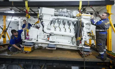 Engines installed on YN19360 Project Falcon, our largest steel yacht to date press image