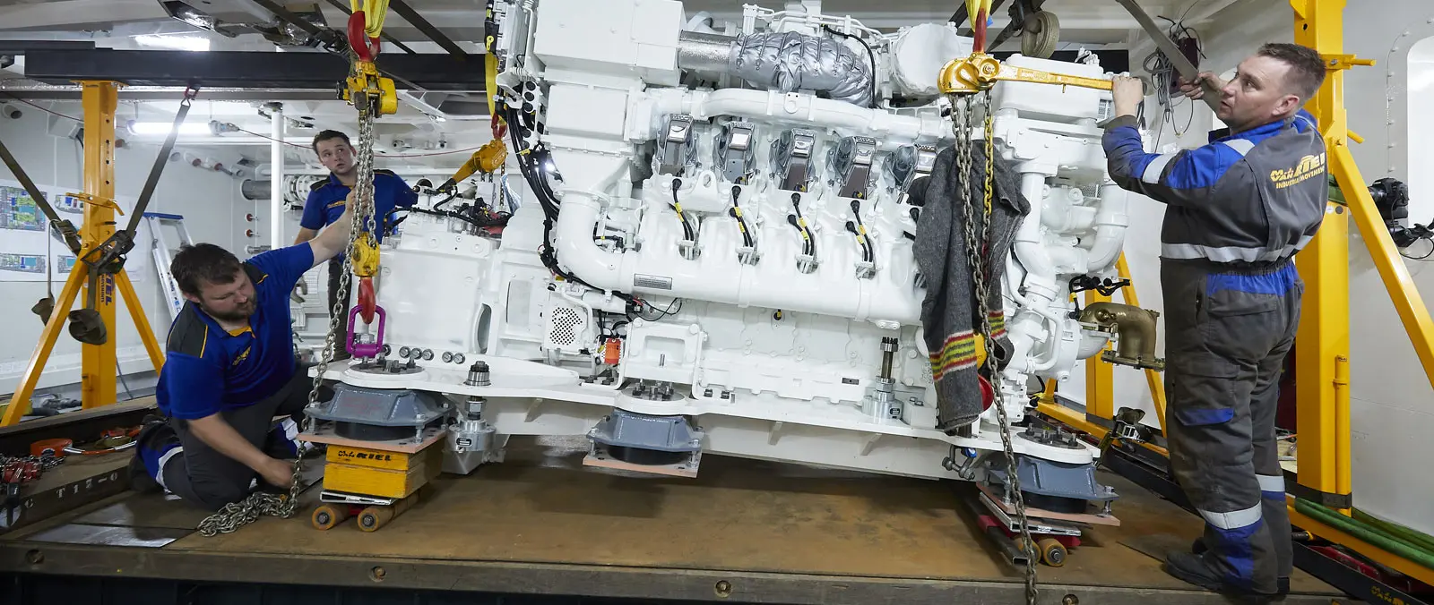 Engines installed on YN19360 Project Falcon, our largest steel yacht to date press image