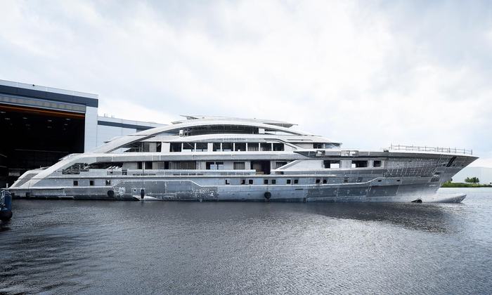 The hull and superstructure of 80-metre Project Cosmos are now joined together press image