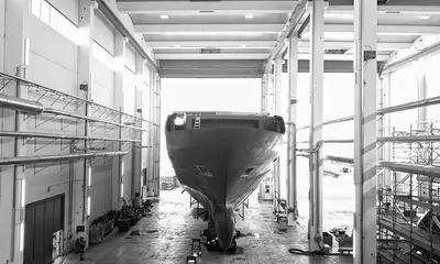 ISA Classic 65 meter rolled out and moved to the outfitting shed - ISA Yachts news image