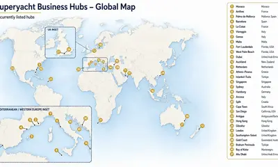 Global map of 31 Superyacht Business Hubs