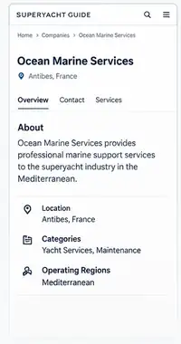 Example of a basic claimed Superyacht Guide directory profile