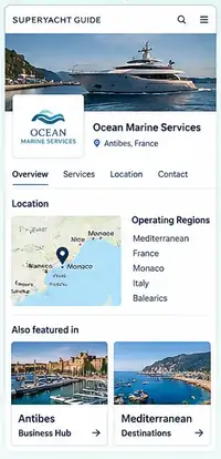 Example of a Standard Business profile with map and Hub and destination connections