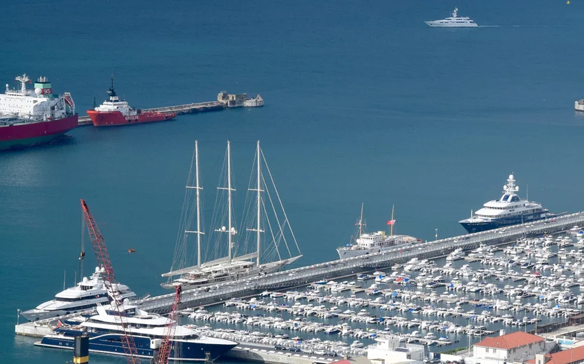 Superyachts alongside at a Gibraltar marina.